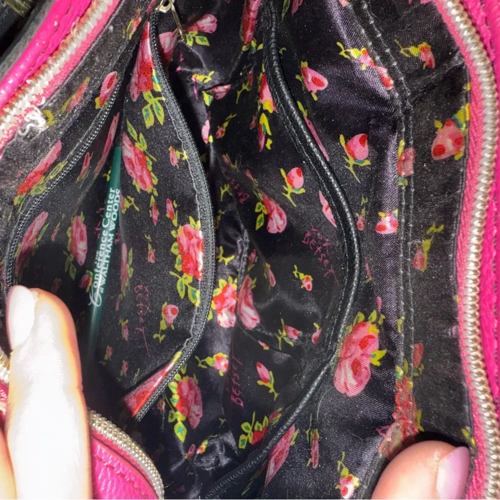 Y2K Vintage Betsey Johnson Black & White Stripe Satchel with Pink Accents - Picture 2 of 6